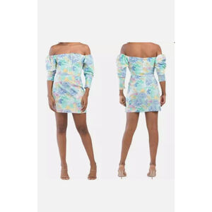 Zara poplin puffy sleeve watercolor mini sz XS dress 90s y2k 80s retro